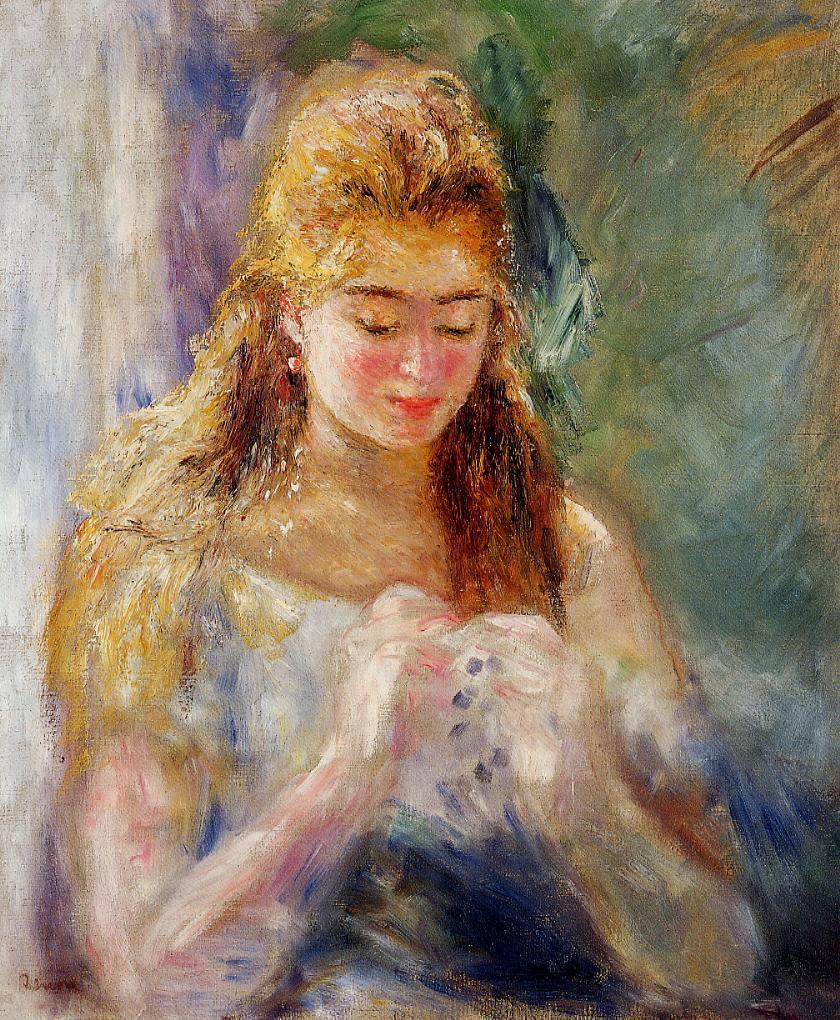 A Needlewoman - Pierre-Auguste Renoir painting on canvas